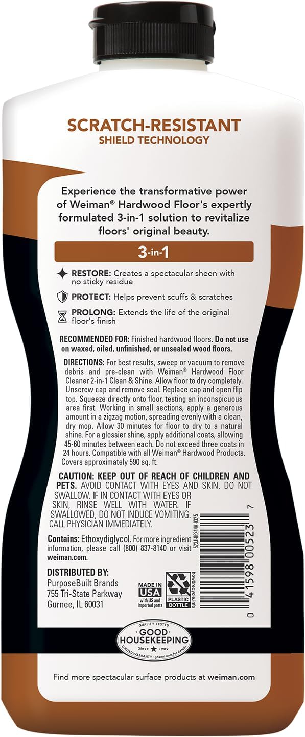 Weiman Hardwood Floor Polish and Restorer 32 Oz 3PC - Child and Pet Safe Wood Floor Formula, Worry-Free Floor Maintenance