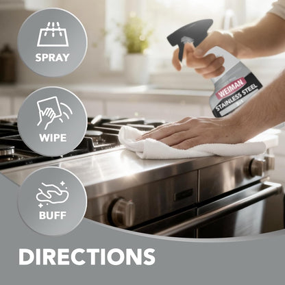 Weiman Stainless Steel Cleaner & Polish – Non-Toxic Polish for Households with Children, PCE-Free and pH-Neutral