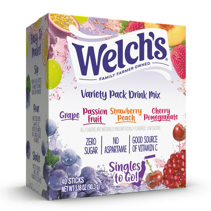 Welch's Singles To Go Water Drink Mix - Office Desk Powder Sticks for Focus and All Day Workday Hydration