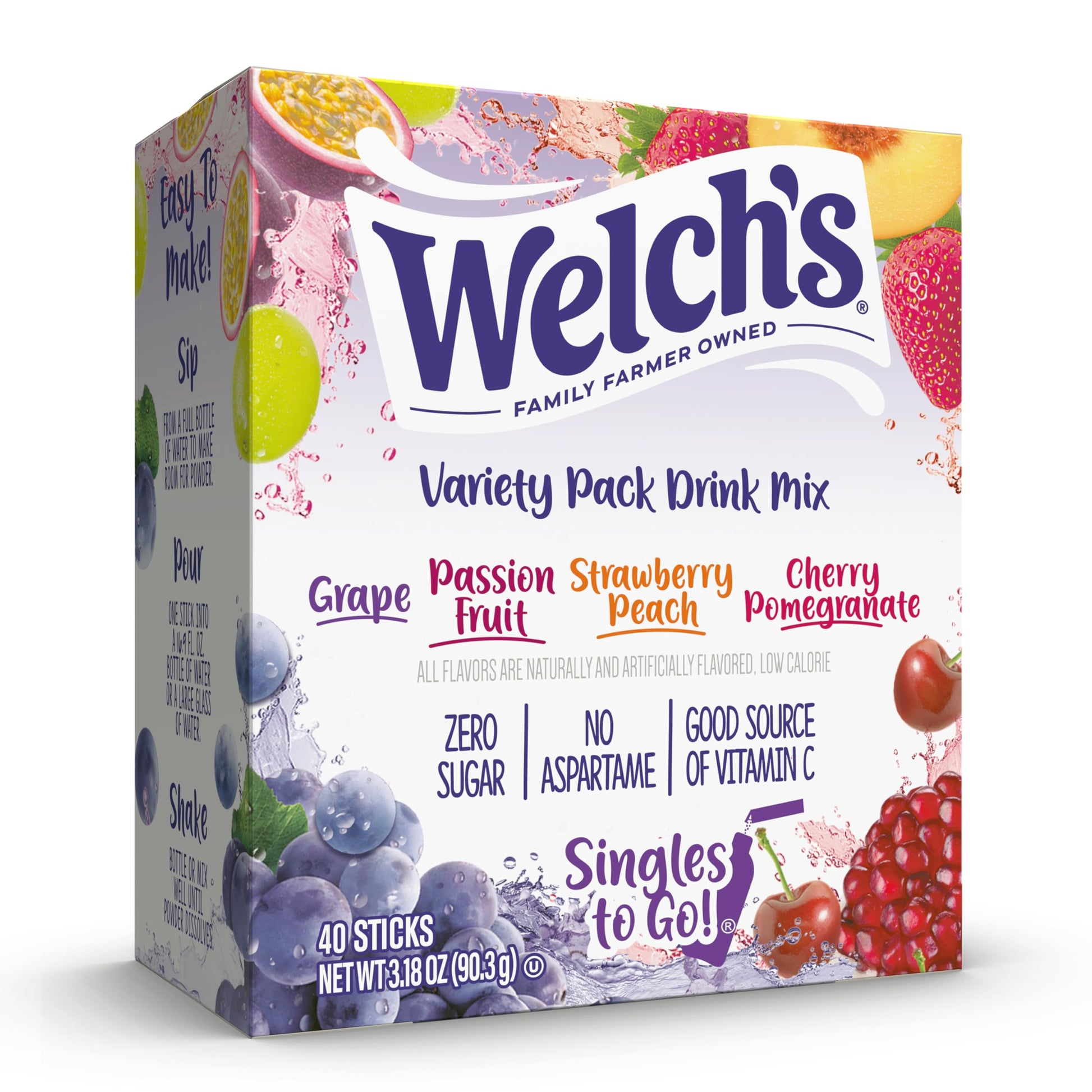 Welch's Singles To Go Water Drink Mix - Office Desk Powder Sticks for Focus and All Day Workday Hydration