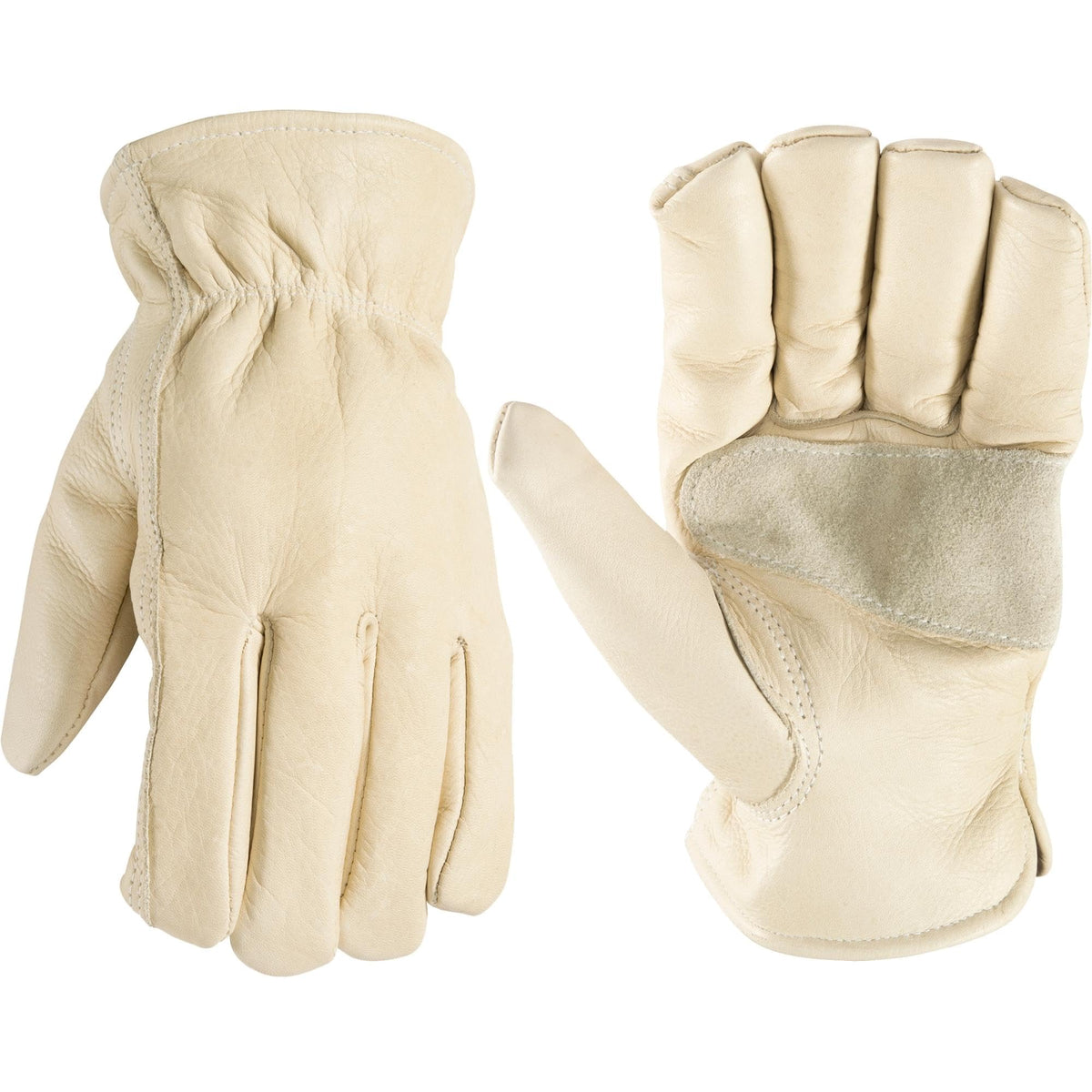 Wells Lamont Leather Work Gloves for Men – Grain Cowhide, Reinforced Palm – Ideal for Construction, Farming, Ranching – Ergonomic Fit, Keystone Thumb, Elasticized Wrist – Beige, X-Large (1130XL)