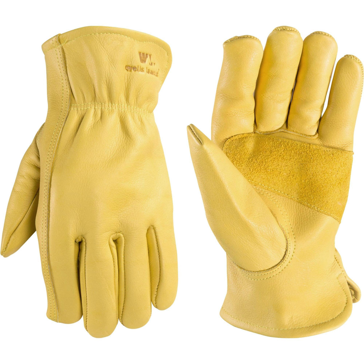 Wells Lamont Leather Work Gloves for Men – Grain Cowhide, Reinforced Palm – Ideal for Construction, Farming, Ranching – Ergonomic Fit, Keystone Thumb, Elasticized Wrist – Saddletan, Medium (1129M)