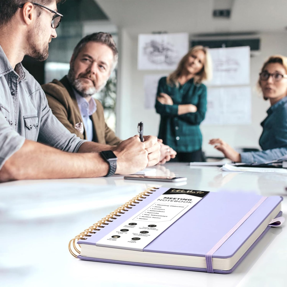 WEMATE Meeting Notebook for Work B5 (7"x10") - Semester Notebook for High Schoolers & Seminar Attendees, Action Item Tracking, Light Blue