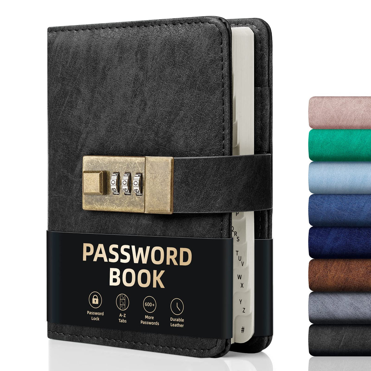 WEMATE Password Book with Lock, Password Book with Alphabetical Tabs 600+ Password Spaces, Password Logbook, Password Keeper for Computer 4.33 X 6.18 Inch Black