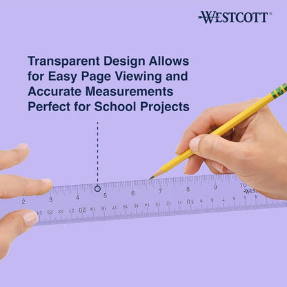 Westcott 12-Inch Clear Ruler – Durable Student Ruler for Children's Art Projects and Study Area