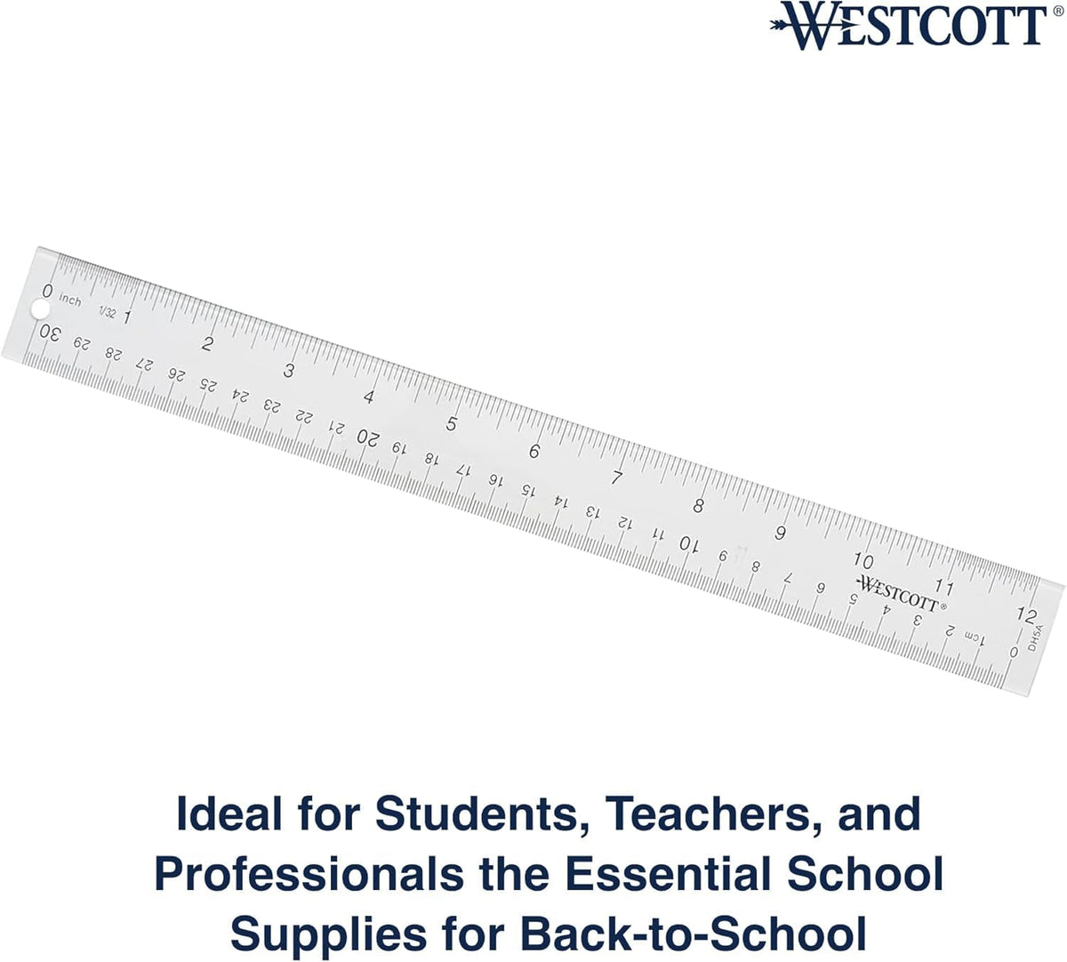 Westcott 12-Inch Clear Ruler – Durable Student Ruler for Children's Art Projects and Study Area