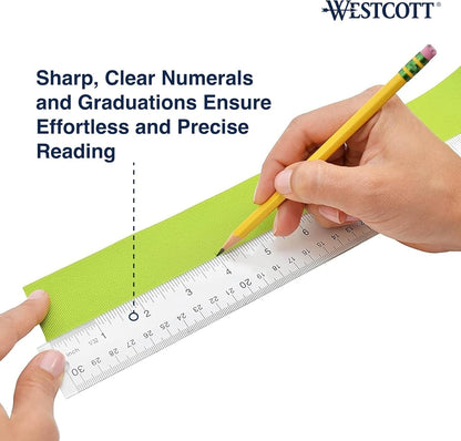 Westcott 12-Inch Clear Ruler – Durable Student Ruler for Children's Art Projects and Study Area