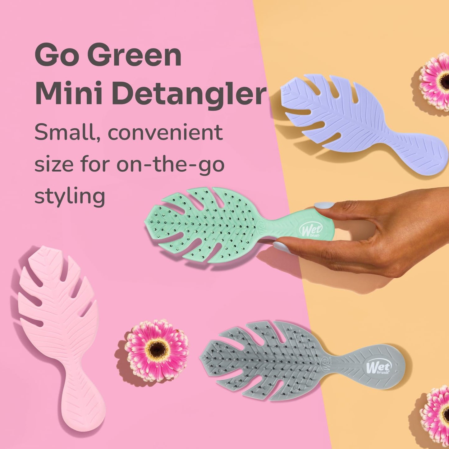 Wet Brush Go Green Mini Detangler – Post-Shower Self-Care Essential, Gentle Wet Hair Brush for Mindful Routines