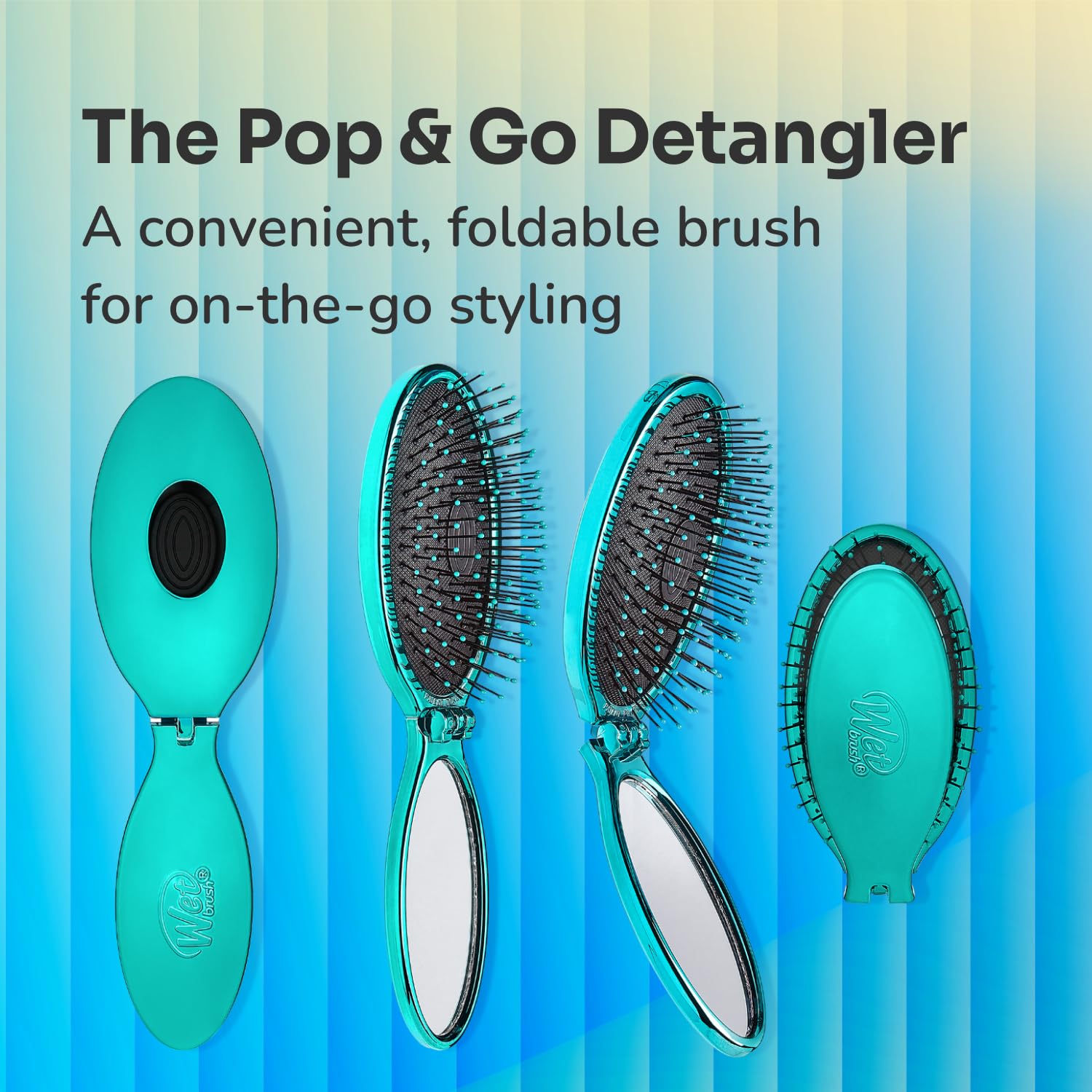 Wet Brush Pop Go Detangler – Gentle Detangling Brush for Children, Enclosed Folding Handle for Car Seats