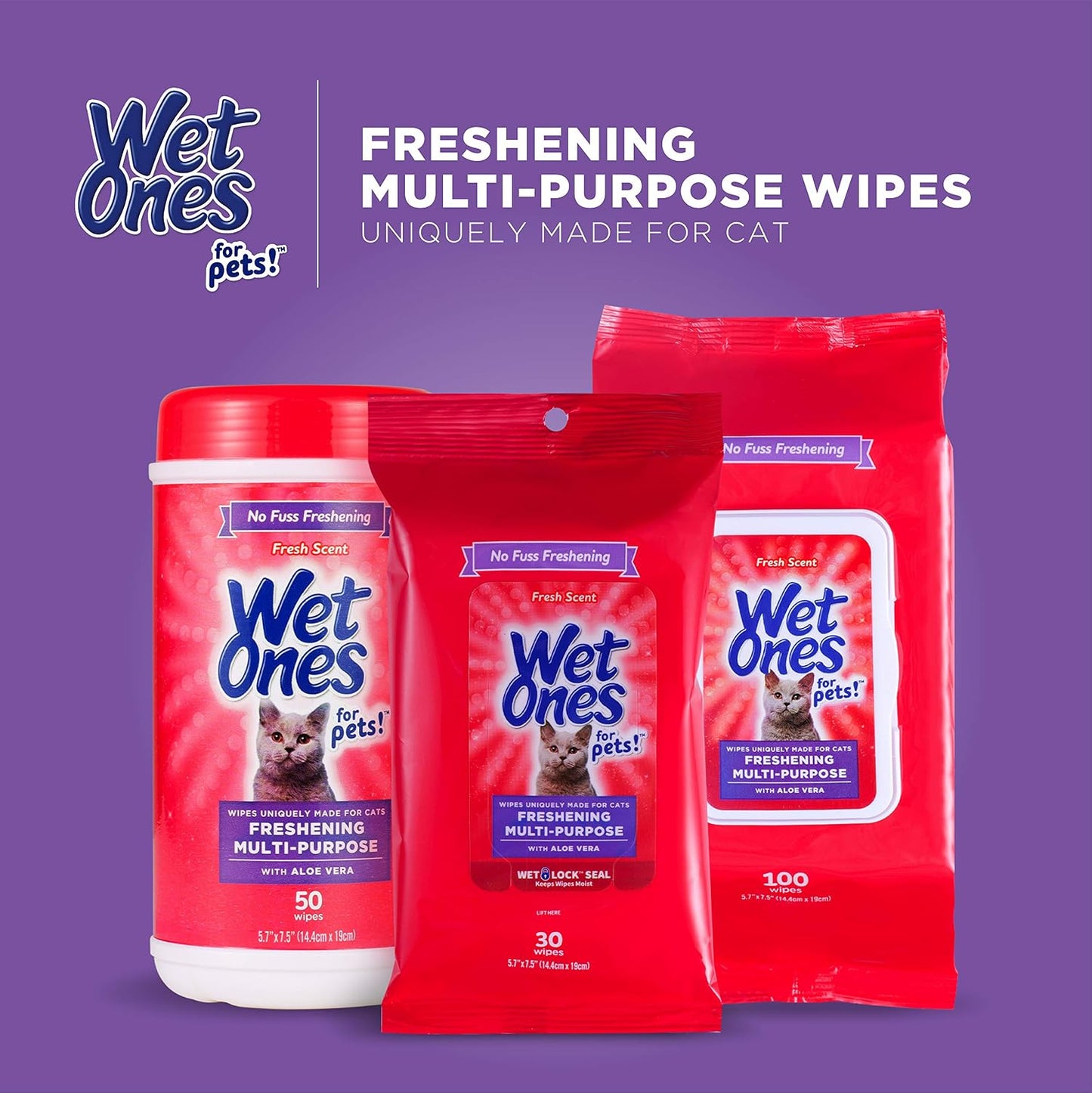 Wet Ones for Cats Freshening Wipes, On-the-Go Cleanup for Boarding and Hotel Stays, Resealable Canister, 100 Count