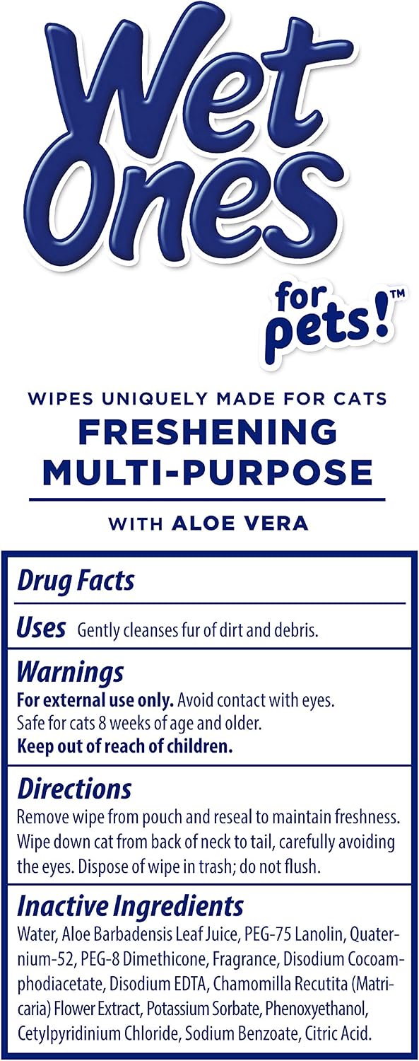 Wet Ones for Cats Freshening Wipes, On-the-Go Cleanup for Boarding and Hotel Stays, Resealable Canister, 100 Count
