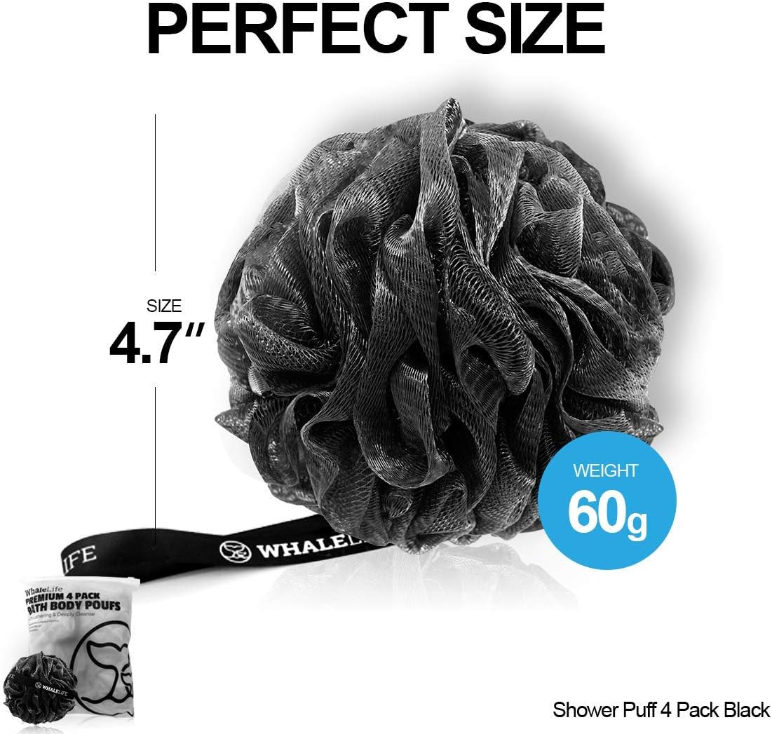 WhaleLife Bath Loofah Sponge – Matte Black Shower Decor for Cozy Bathroom Aesthetic