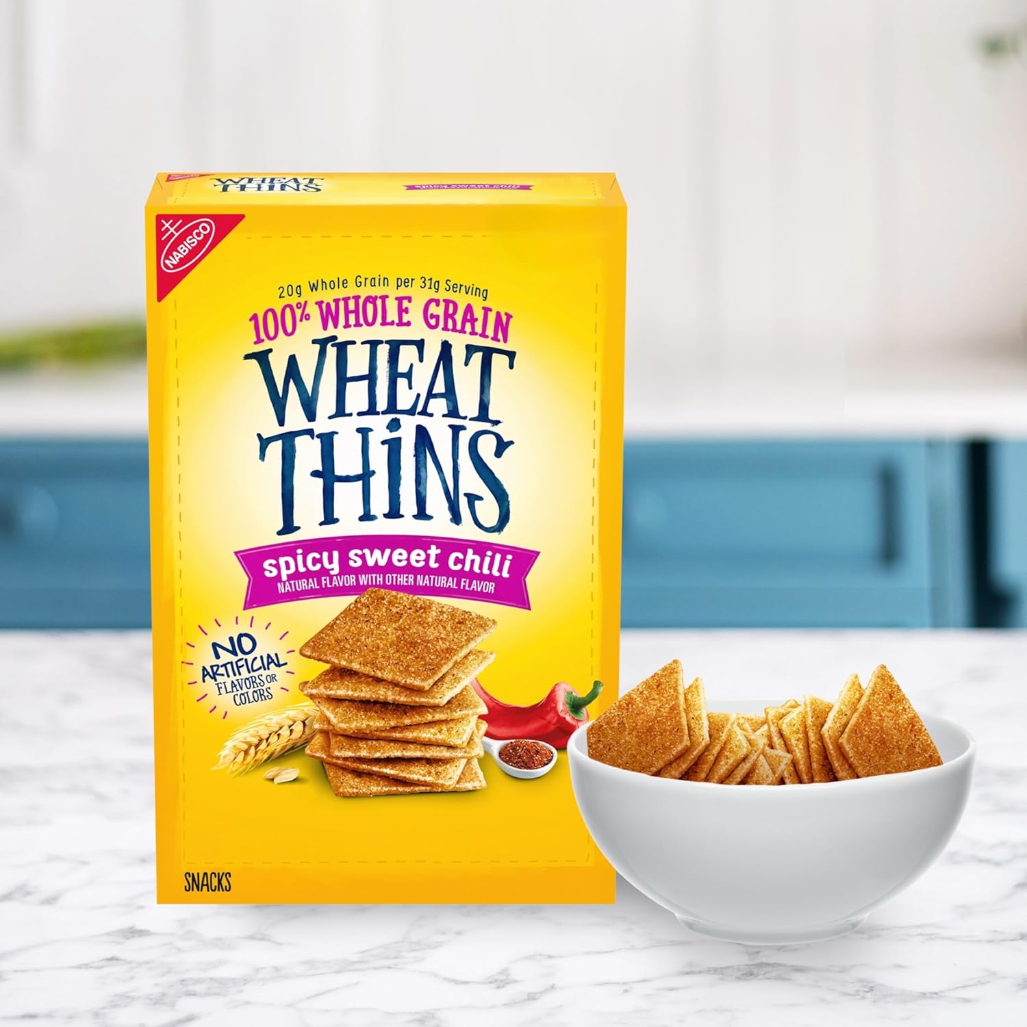 Wheat Thins Spicy Sweet Chili Crackers – Guilt-Free 21g Whole Grain Snack for Wellness Routines and Cozy Couch Time, 8.5 oz