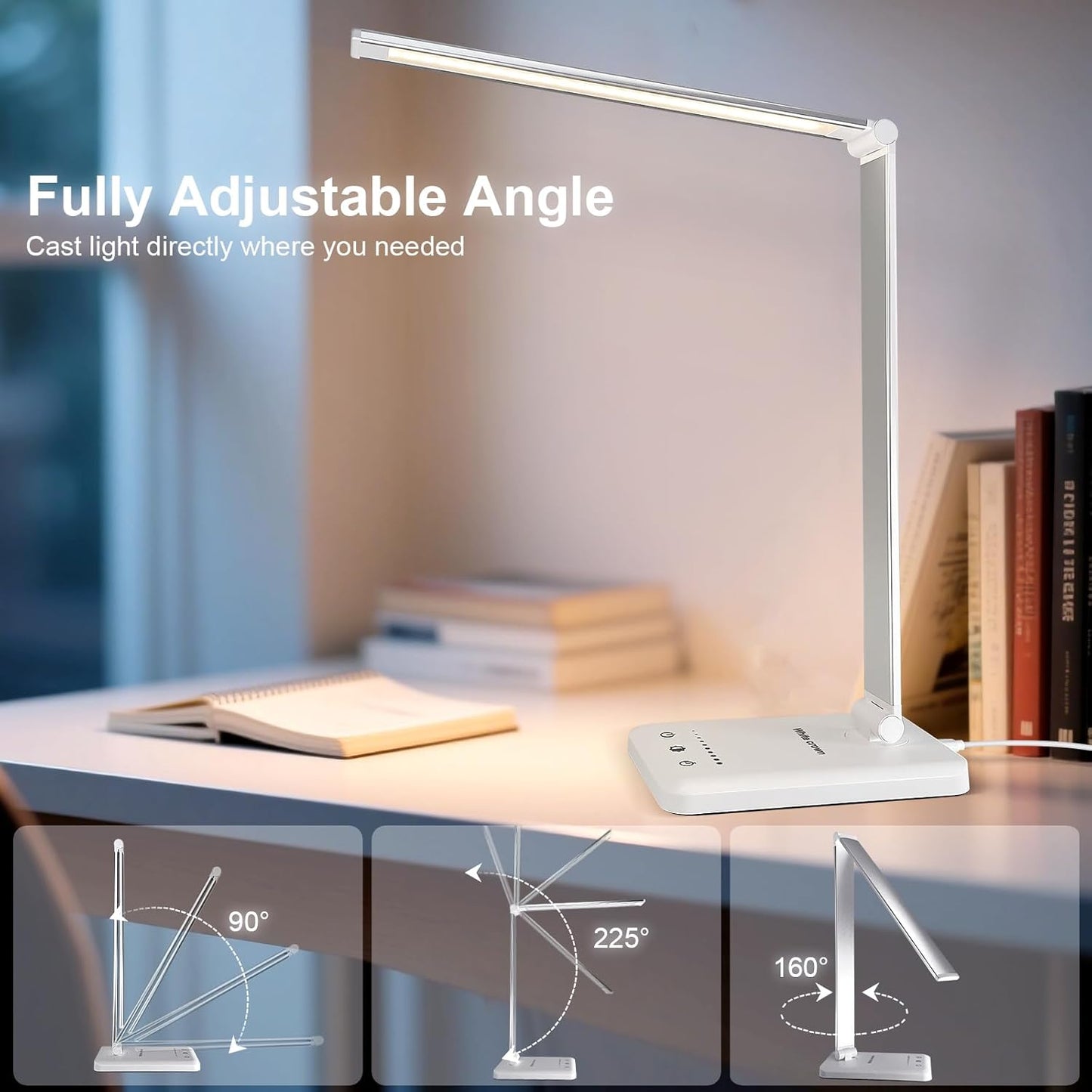 White crown LED Desk Lamp with 5 Lighting Modes – Stylish Bedroom Decor Piece for Cozy Corners