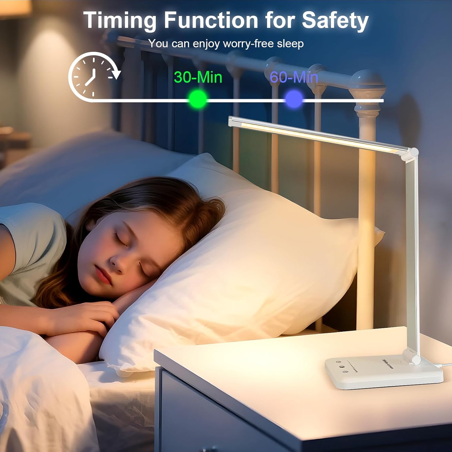 White crown LED Desk Lamp with 5 Lighting Modes – Stylish Bedroom Decor Piece for Cozy Corners