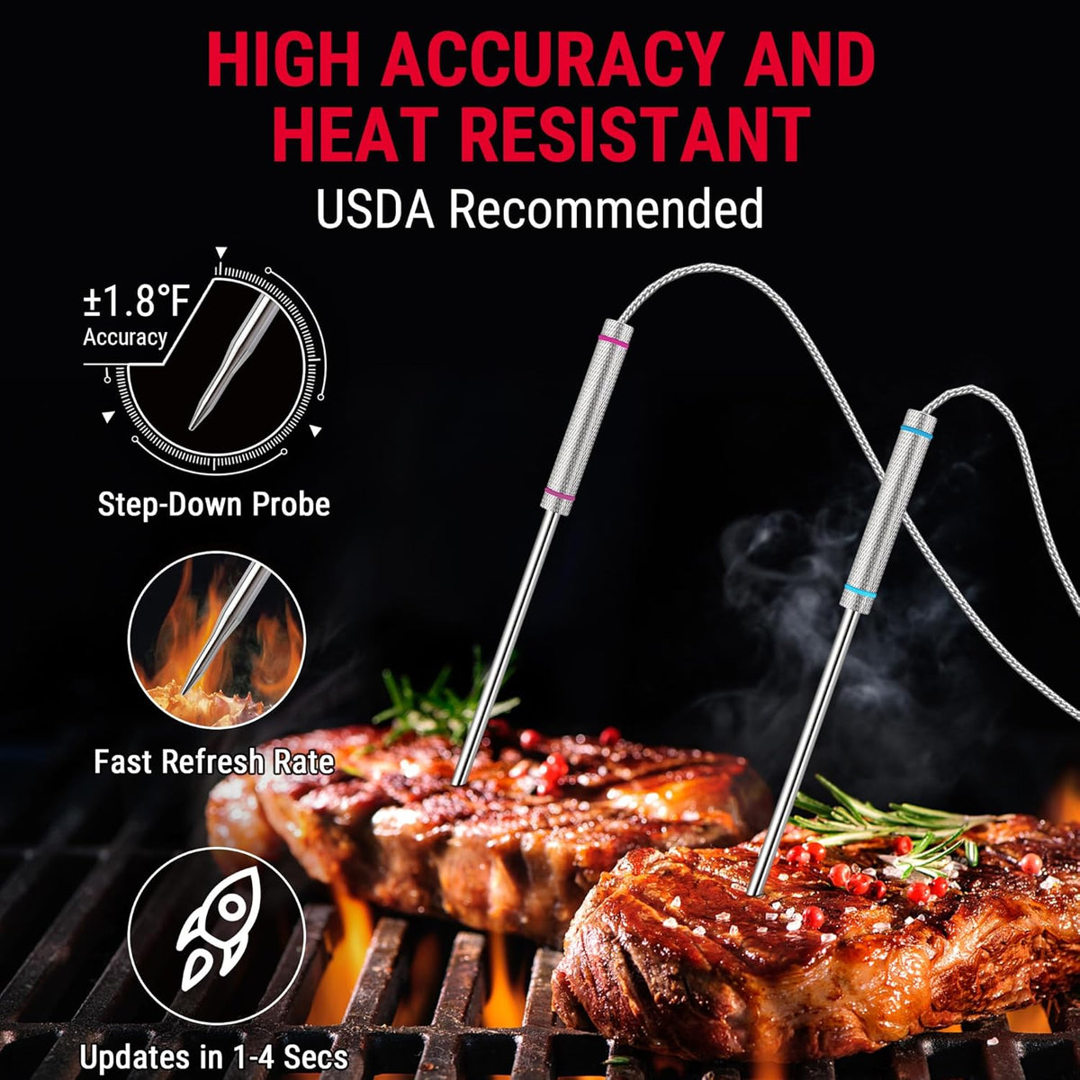wide measurement range: 14°f to 572°f with 0.1°f resolution and 3-second response time