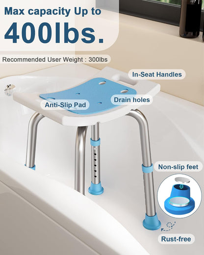 wide non-slip rubber feet for grip on smooth tub and shower surfaces