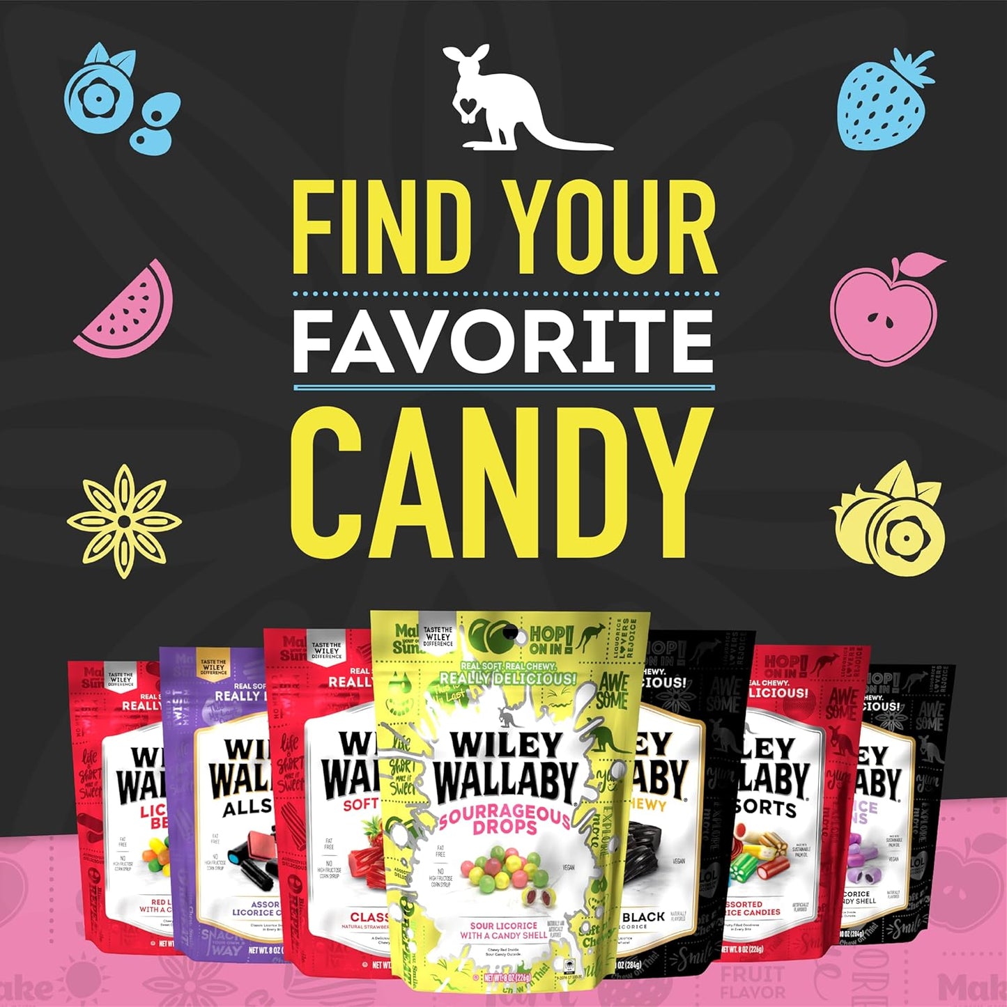 Wiley Wallaby Australian Licorice Assortment – Clean Ingredient Chewy Candy for Office Desk and Midday Pick Me Up