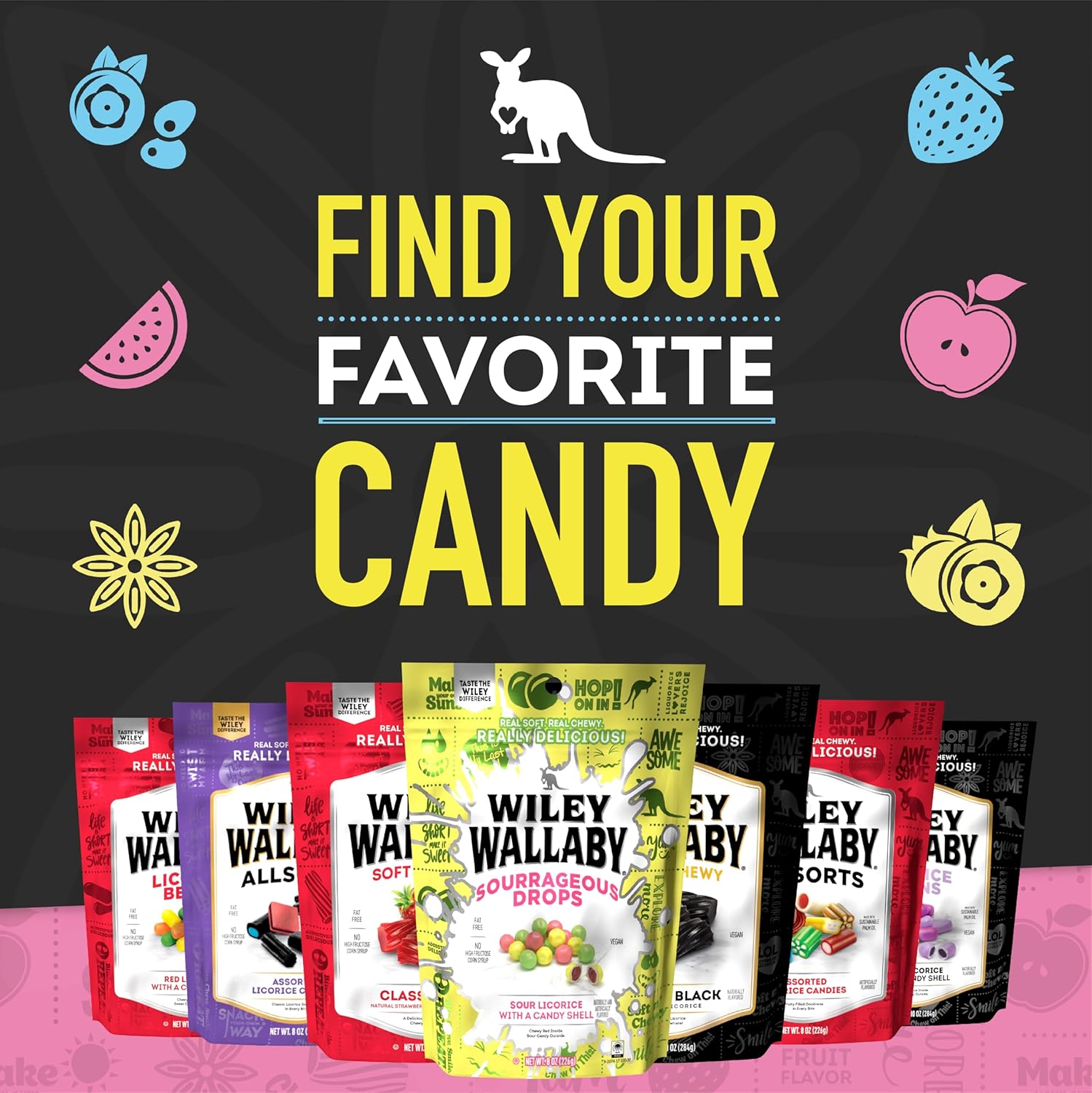 Wiley Wallaby Australian Licorice Assortment – Clean Ingredient Chewy Candy for Office Desk and Midday Pick Me Up