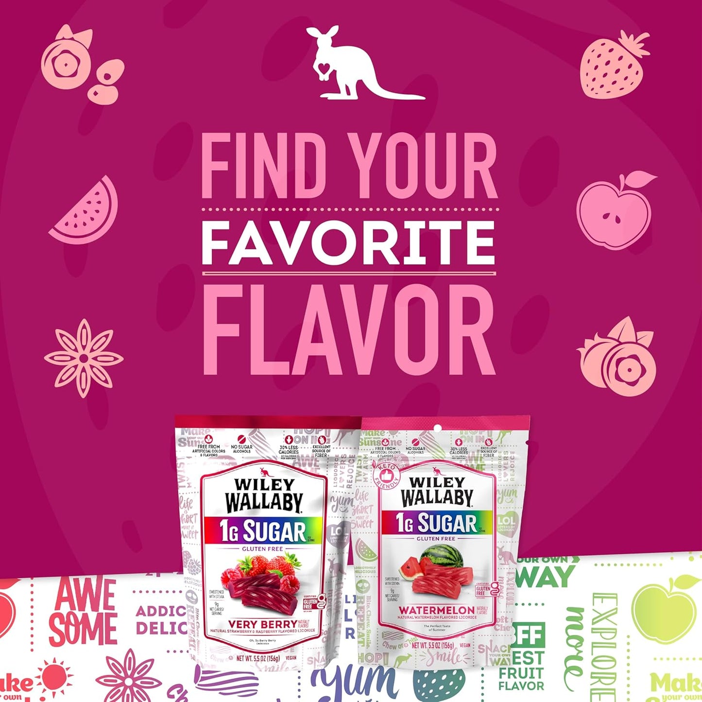 Wiley Wallaby Watermelon Licorice Twists – Resealable Hiking Pack Snack for Trail Energy