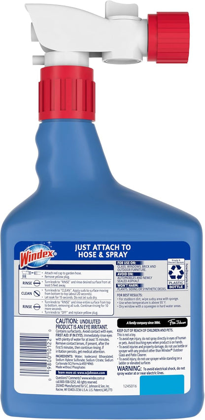 Windex Ammonia-Free Outdoor Glass Cleaner – Concentrated Hose Sprayer for Backyard Siding, Brick and Stone, Pack of 2