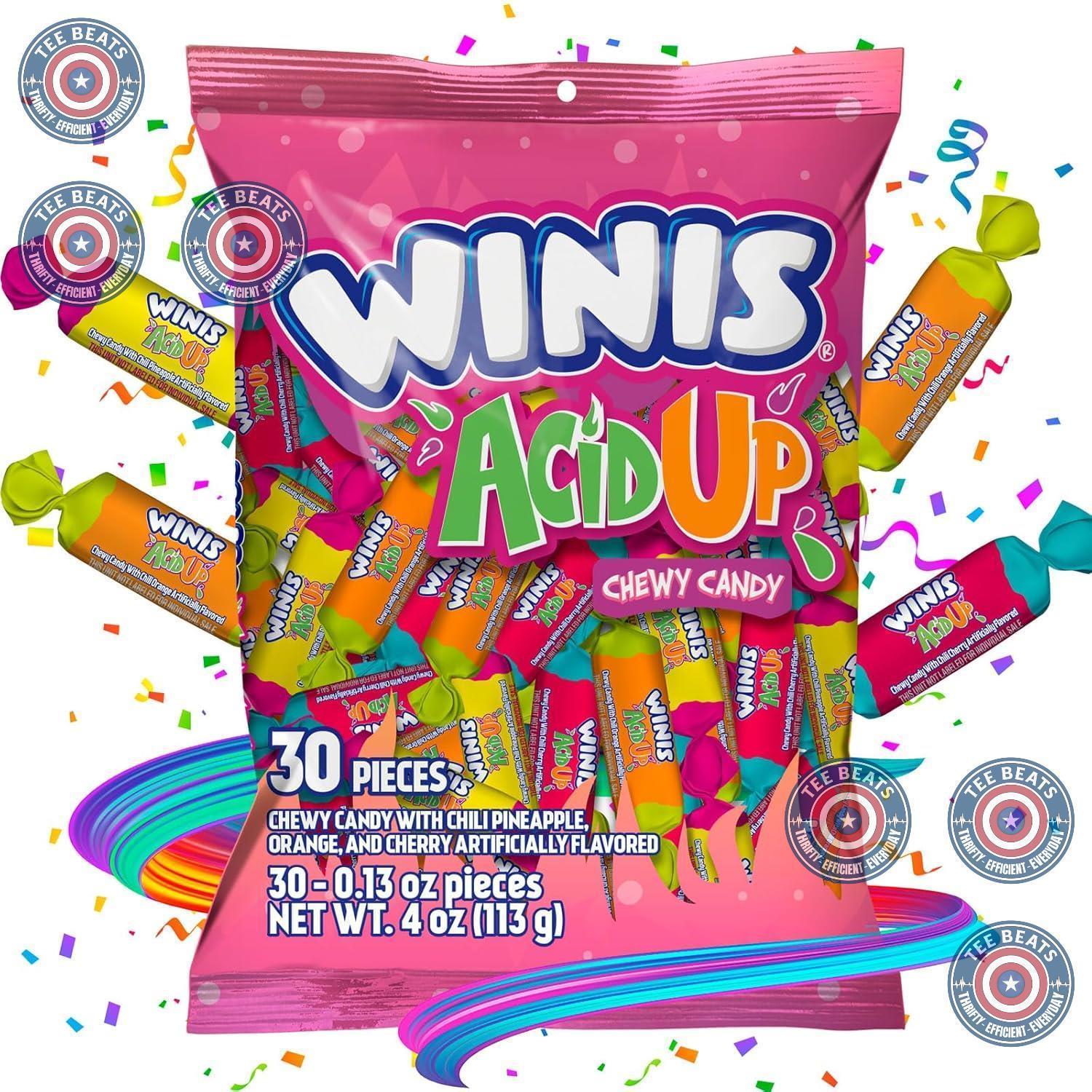 Winis Sour & Spicy Mexican Taffy – Allergy-Friendly Candy for Kids Lunchboxes and School Snacks, 4 Oz Variety Bag