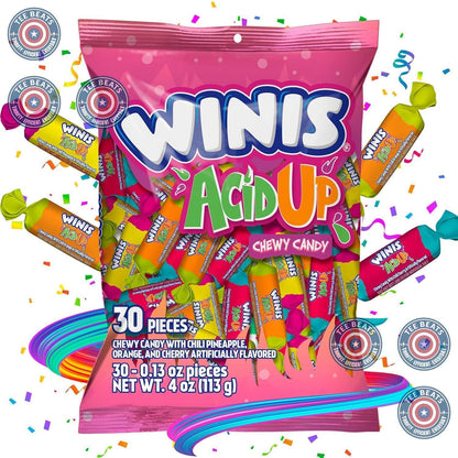 Winis Sour & Spicy Mexican Taffy – Allergy-Friendly Candy for Kids Lunchboxes and School Snacks, 4 Oz Variety Bag