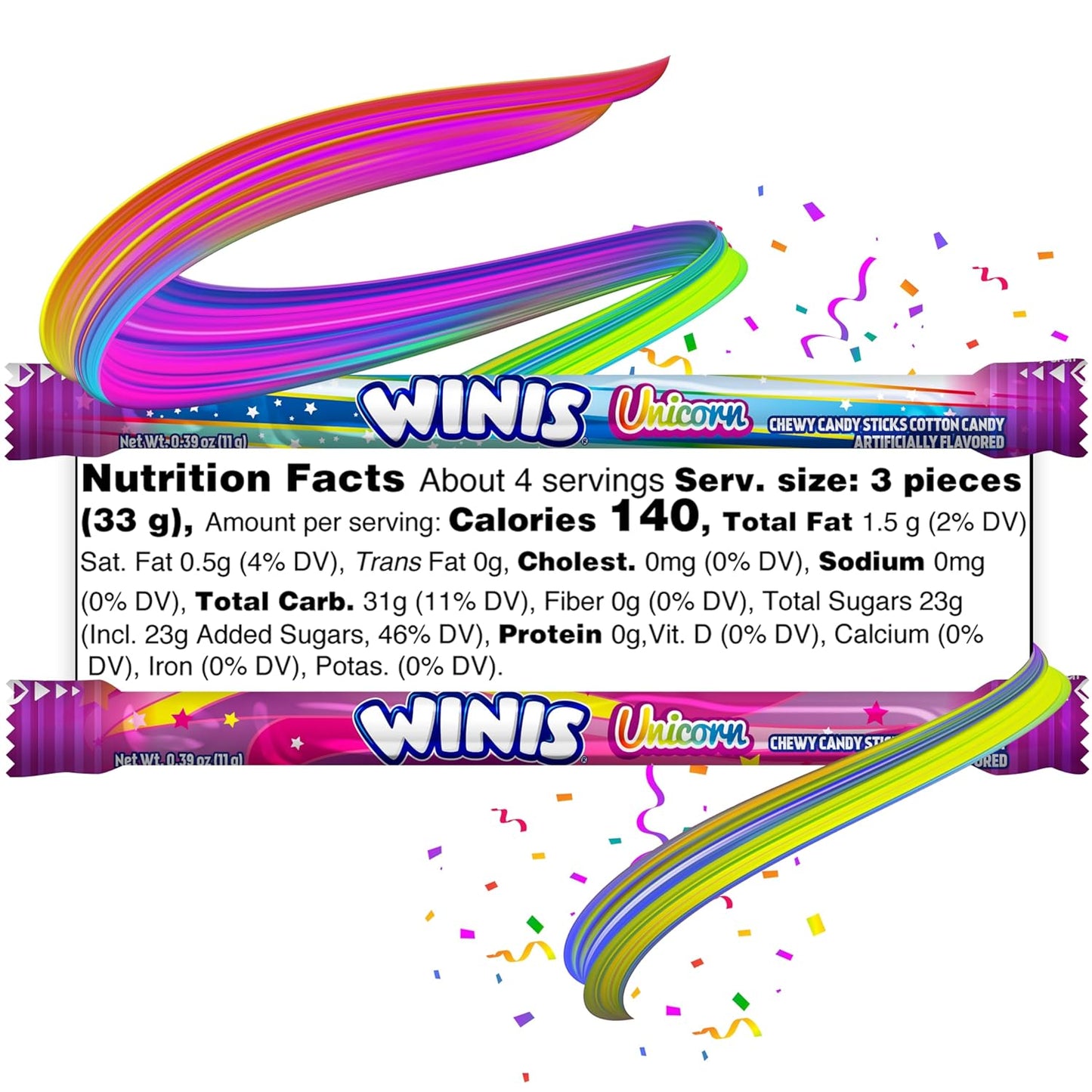 Winis Unicorn Cotton Candy Chewy Taffy Swirls – Peanut and Tree Nut Free Candy for Allergy-Sensitive Classrooms, School Lunch Tables, and Shared Snack Bowls | 4.3 Oz Bag, 11 Pieces