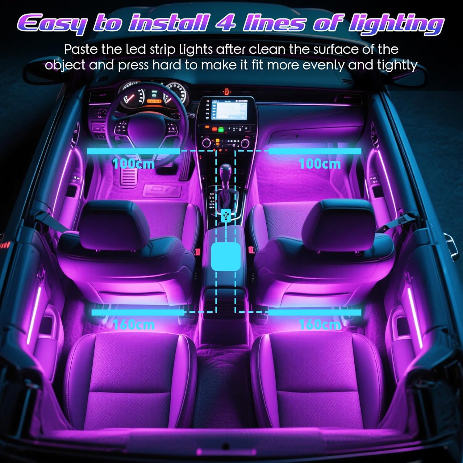 Winzwon Car Accessories LED Light Strip – Unique Christmas and Valentine's Day Gift for Her, USB Powered Truck Cabin Decor