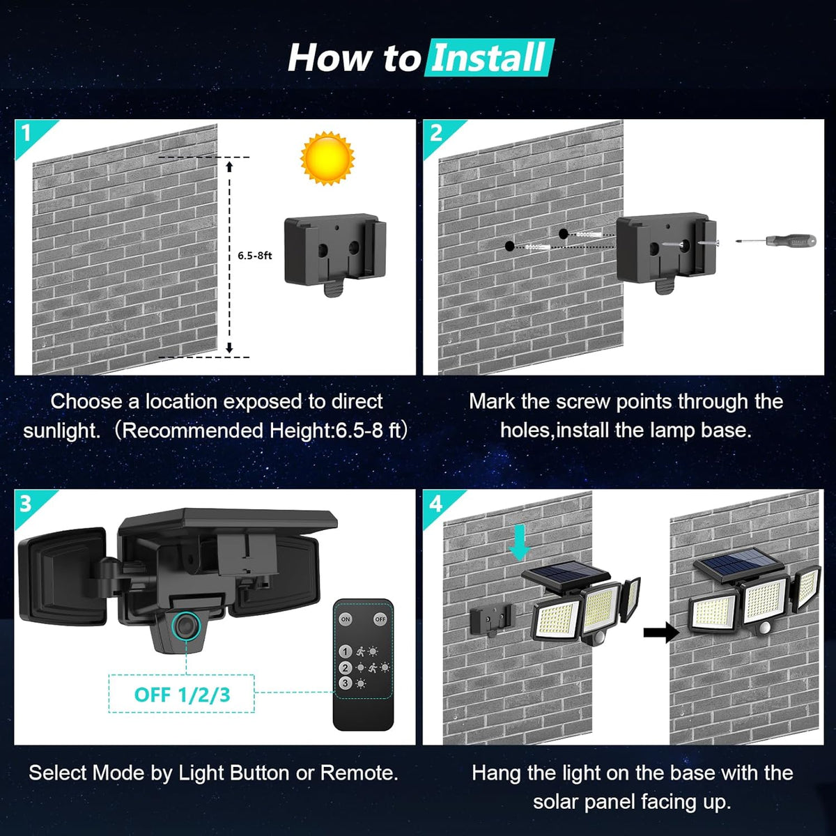 wireless remote with three modes: strong sensor, dim sensor, and strong long-light