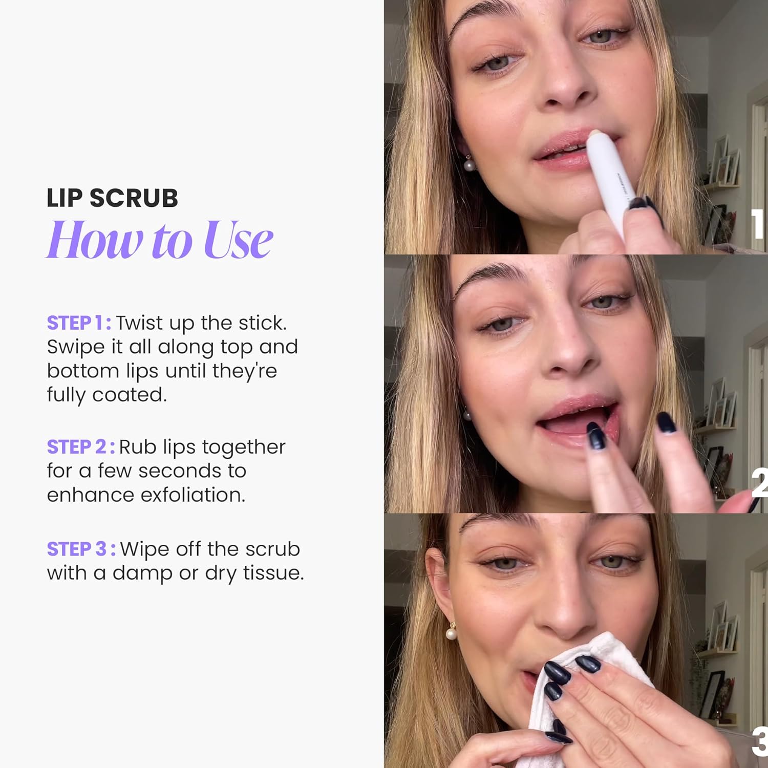 Wonderskin Lip Scrub – Bedside Self-Care Ritual, Gentle 3-in-1 Lip Exfoliator and Nighttime Balm
