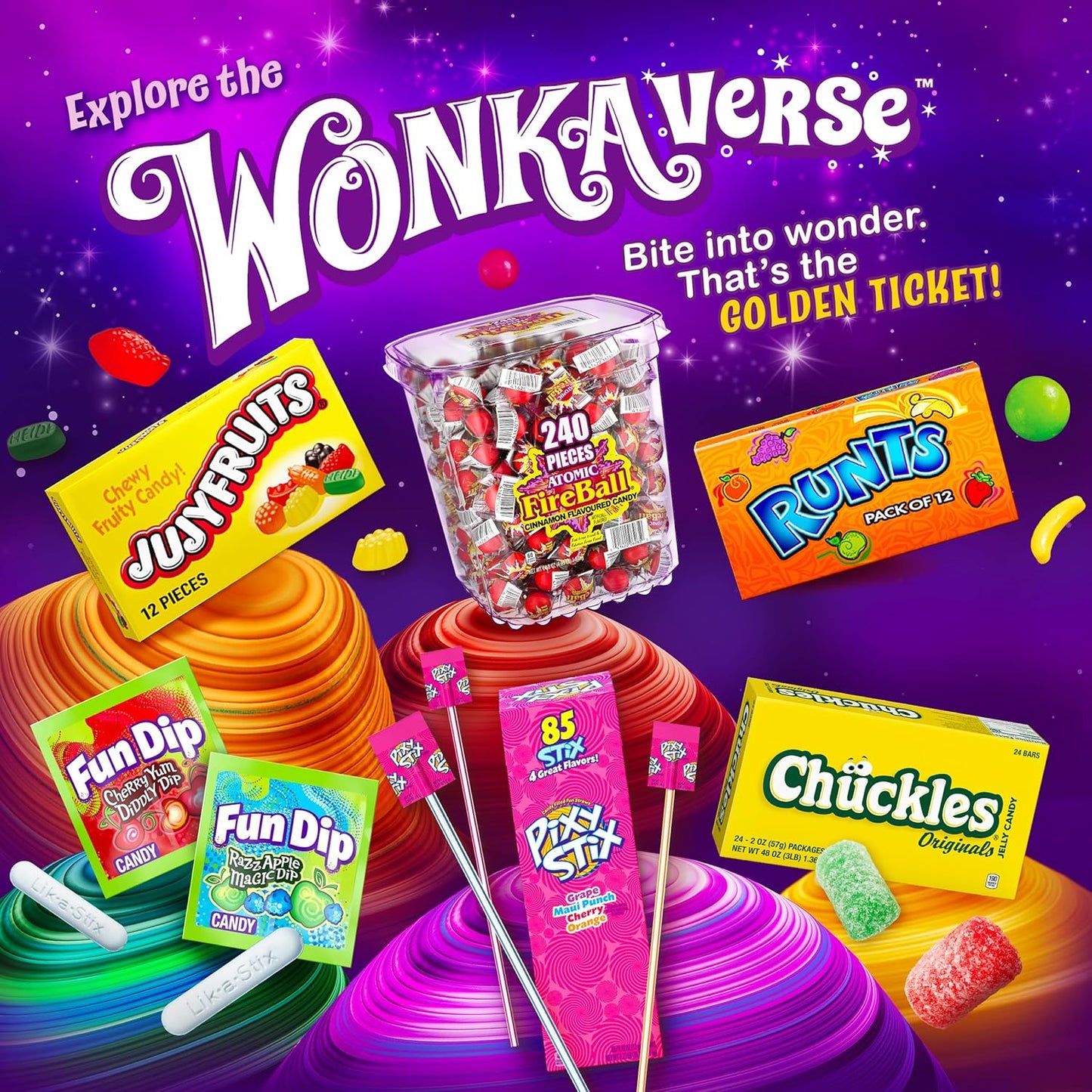 Wonka Jujyfruits Assorted Chewy Gummy Candy, 5 Flavors in One 12oz Bag for Kids' Lunchboxes and Party Tables