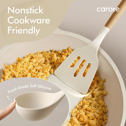 wood cool-touch handles designed to stay cool during cooking