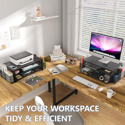 WorkLouder 2-Tier Monitor Riser – Minimalist Desk Organizer in Matte Black with Hidden Drawer