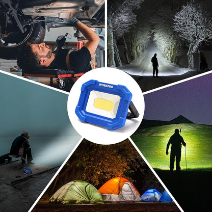 WORKPRO Rechargeable Work Light for Hiking and Campsite Use – 2000LM COB LED, 180° Adjustable Stand, 2 Pack