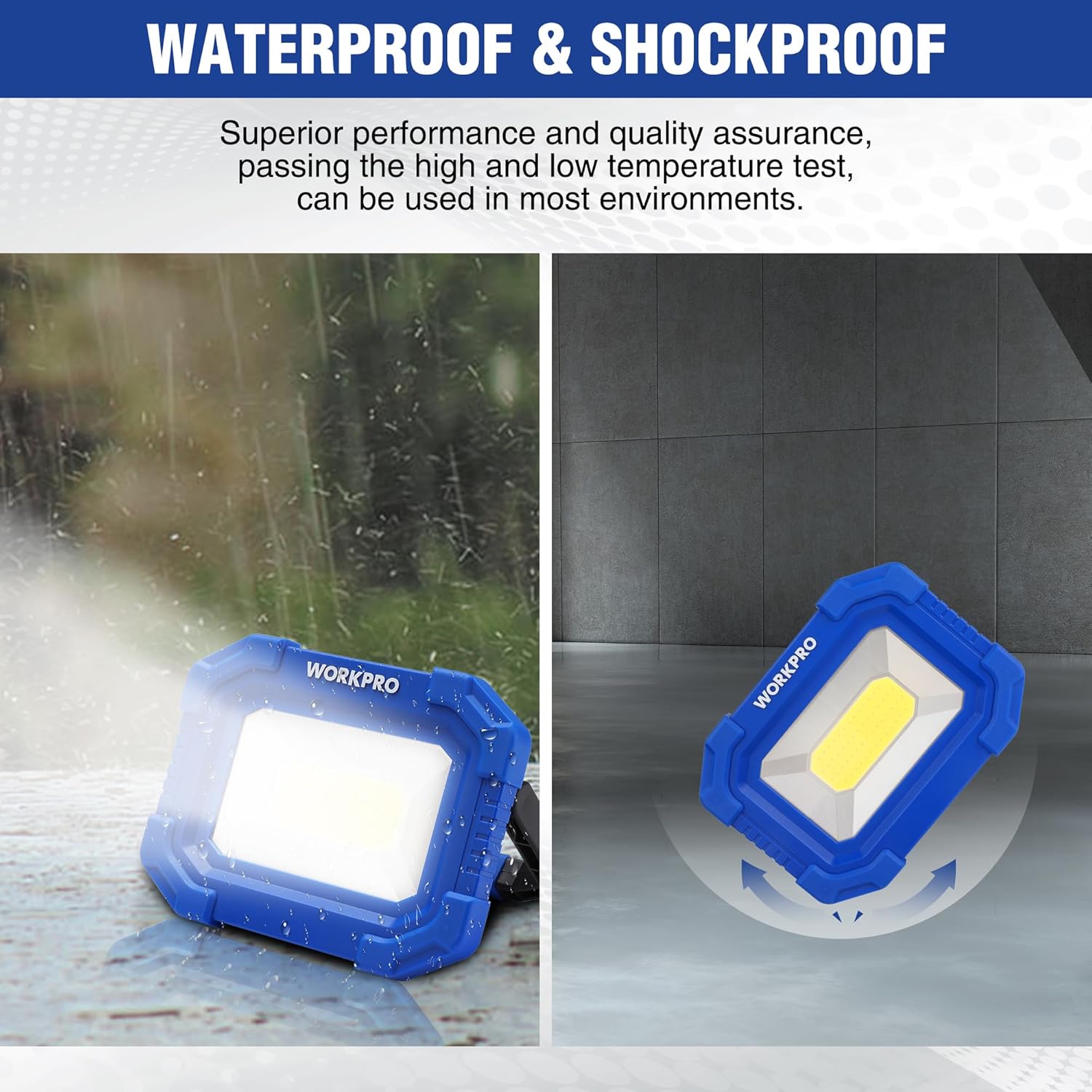 WORKPRO Rechargeable Work Light for Hiking and Campsite Use – 2000LM COB LED, 180° Adjustable Stand, 2 Pack