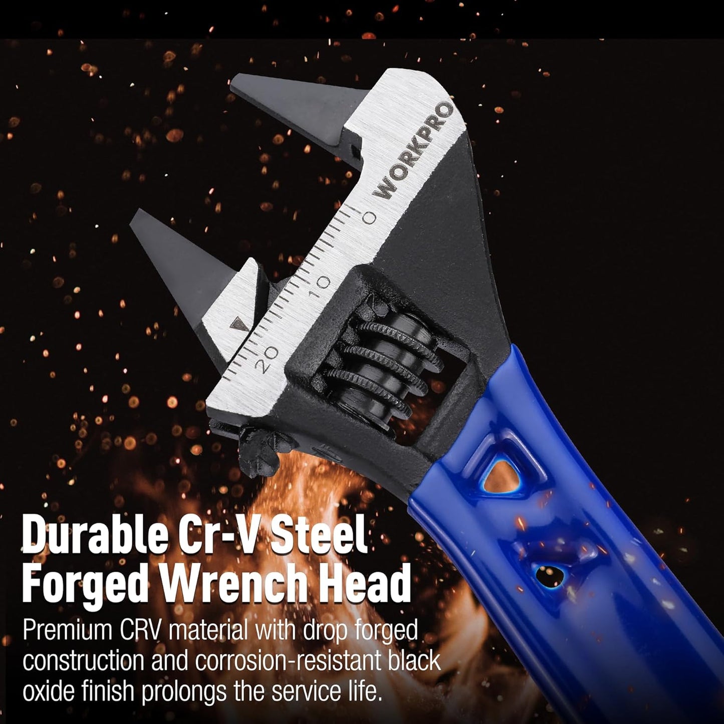 WORKPRO Slim Jaw Adjustable Wrench – Corrosion-Resistant Cr-V Steel Wrench for Secure Plumbing Repairs