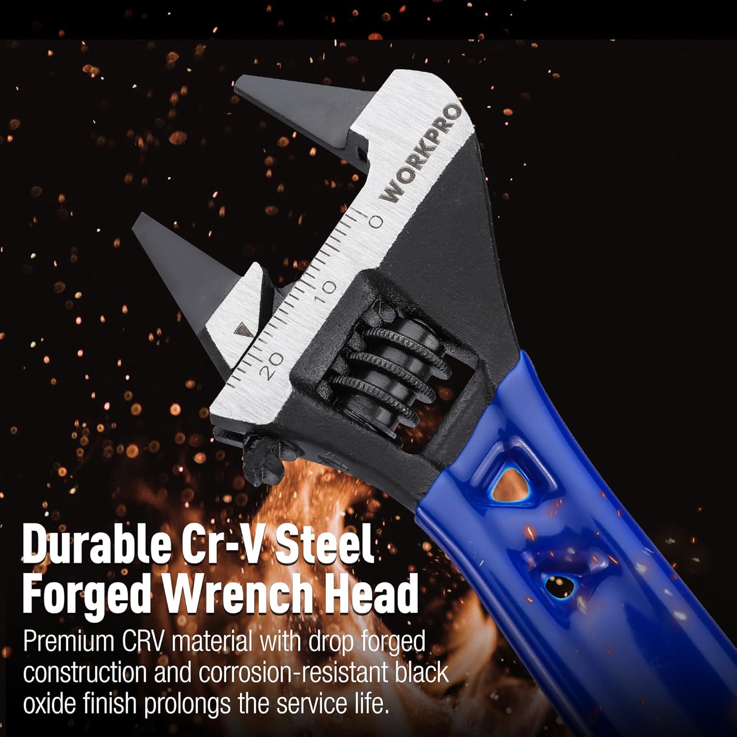 WORKPRO Slim Jaw Adjustable Wrench – Corrosion-Resistant Cr-V Steel Wrench for Secure Plumbing Repairs