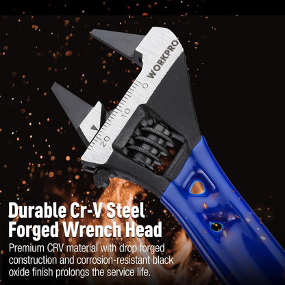 WORKPRO Slim Jaw Adjustable Wrench – Corrosion-Resistant Cr-V Steel Wrench for Secure Plumbing Repairs