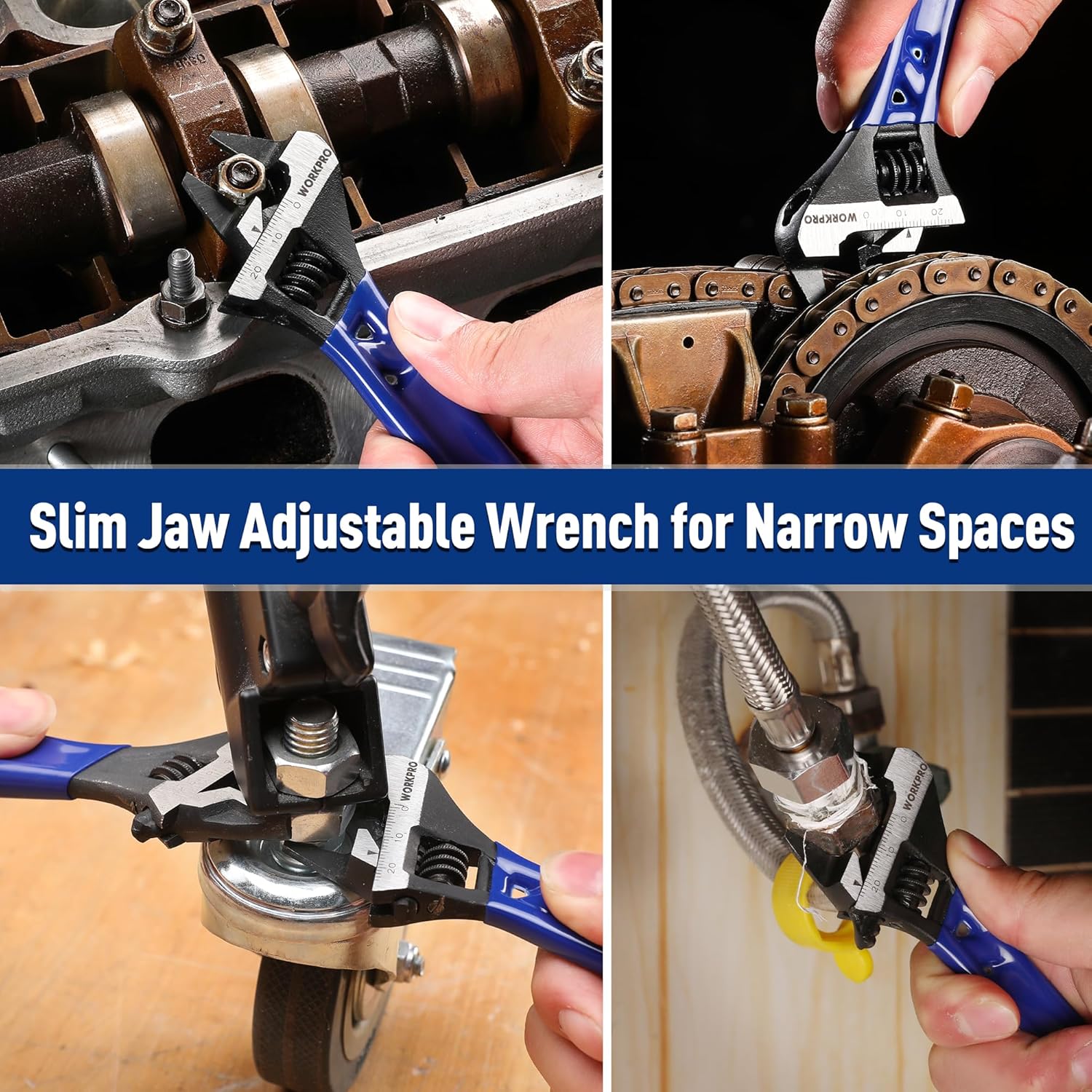 WORKPRO Slim Jaw Adjustable Wrench – Corrosion-Resistant Cr-V Steel Wrench for Secure Plumbing Repairs
