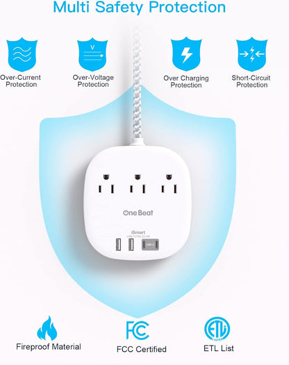 WorkTech Pro Power Strip – Clean Aesthetic Nightstand Organizer, Ultra-Thin Flat Plug and Neutral White Finish