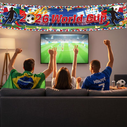World Cup 2026 International Flags Backdrop – Cozy Bedroom Aesthetic Decor for Football Watch Nights