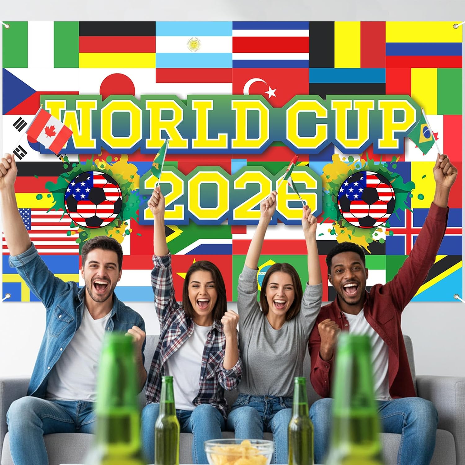 World Football Tournament Cup Celebration Backdrop 43x71 Inch Surprise Birthday Gift for Mom Vibrant Sports Fan Housewarming Present