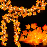 Lighted Maple Garland – Cozy Autumn Bedroom Decor with Warm Yellow LEDs
