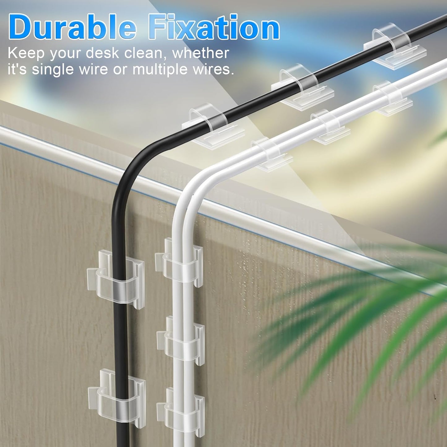 XHF Self-Adhesive Wire Holders for Standing Desk Cable Management, No-Drill Office Cord Clips in Black