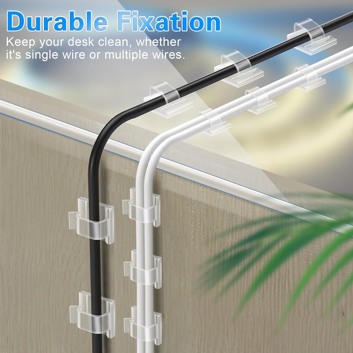 XHF Self-Adhesive Wire Holders for Standing Desk Cable Management, No-Drill Office Cord Clips in Black