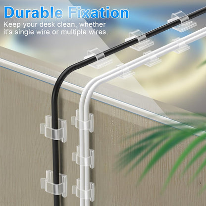 XHF Self-Adhesive Wire Holders for Standing Desk Cable Management, No-Drill Office Cord Clips in Black