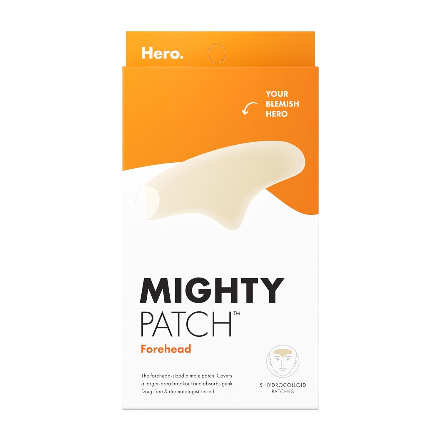 xl contoured hydrocolloid patch shaped for the forehead and glabella (between-brow) zone