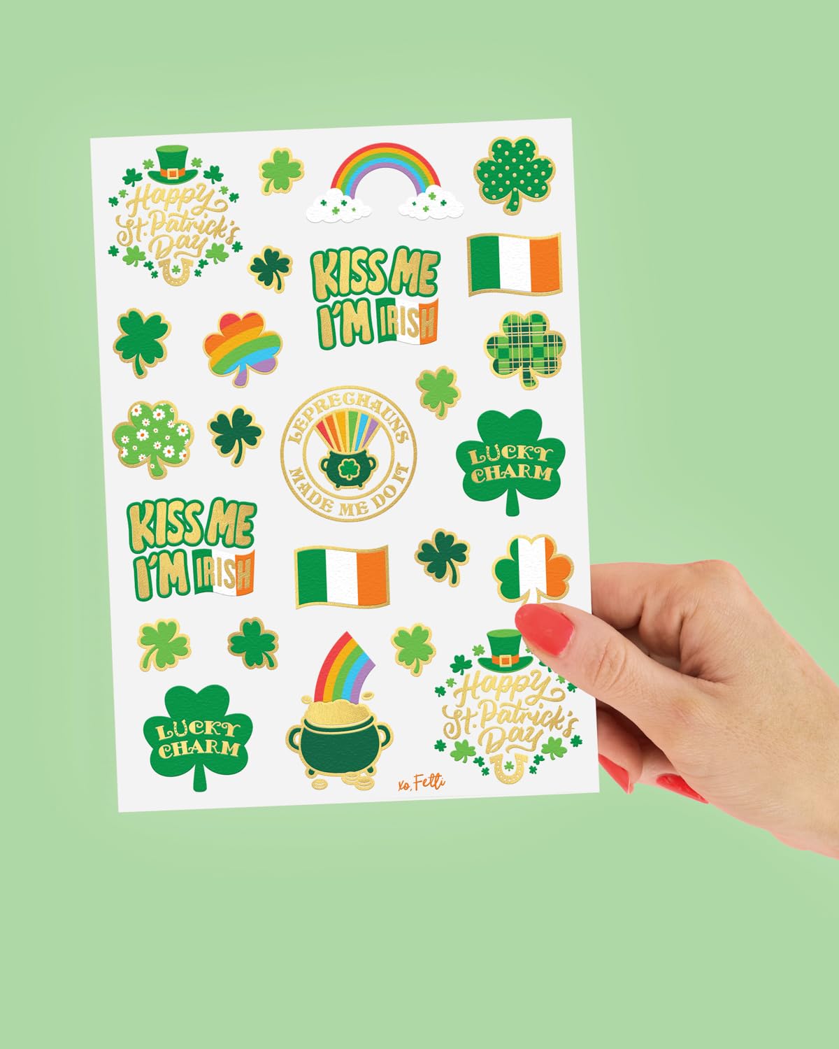 xo, Fetti St. Patrick's Day Party Tattoos for Kids - Safe Classroom & Family Activity, 50 Shamrock Designs