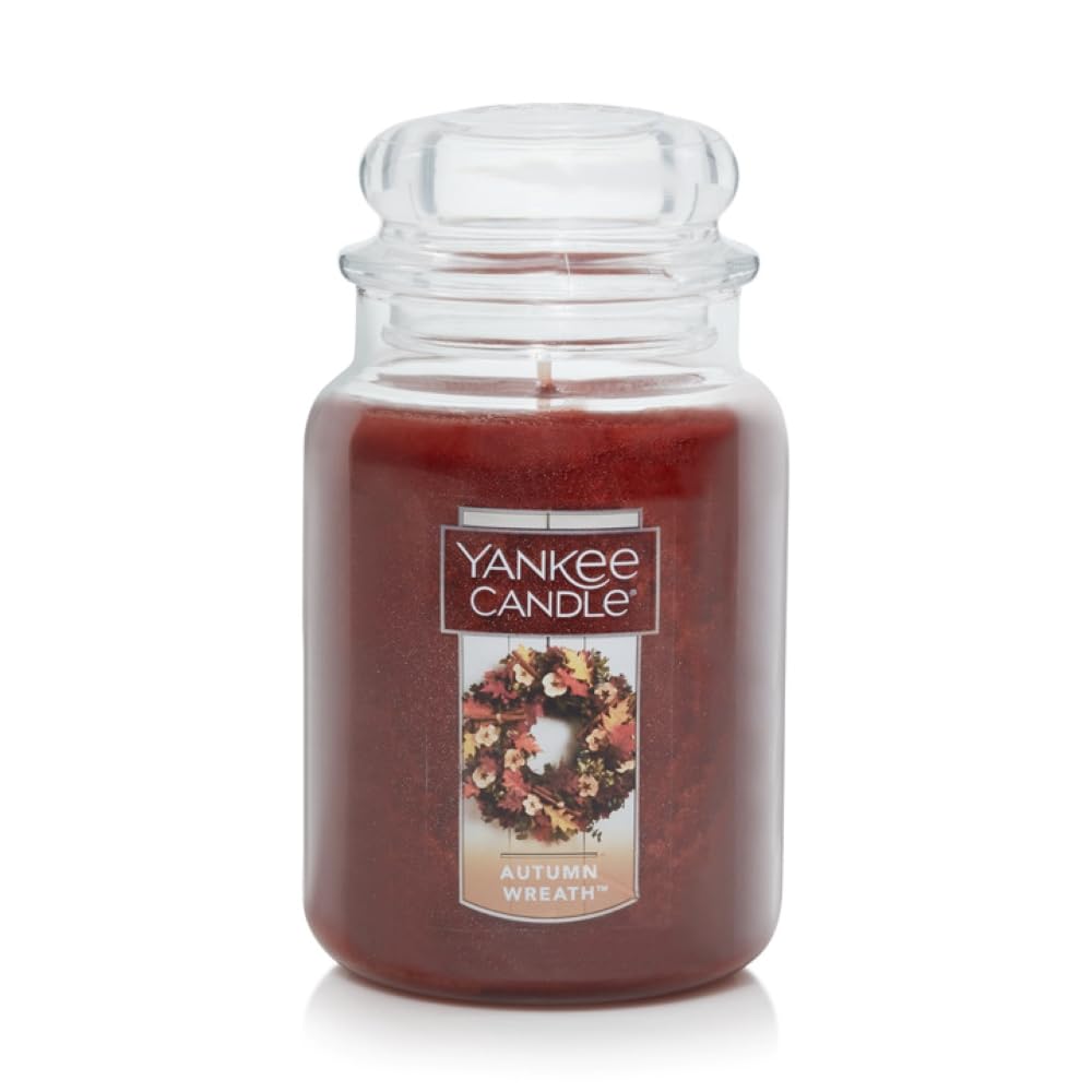 Yankee Candle Autumn Wreath Scented Classic 22oz Large Jar Single Wick Aromatherapy Candle Over 110 Hours of Burn Time Fall Fragrance Perfect for gifting
